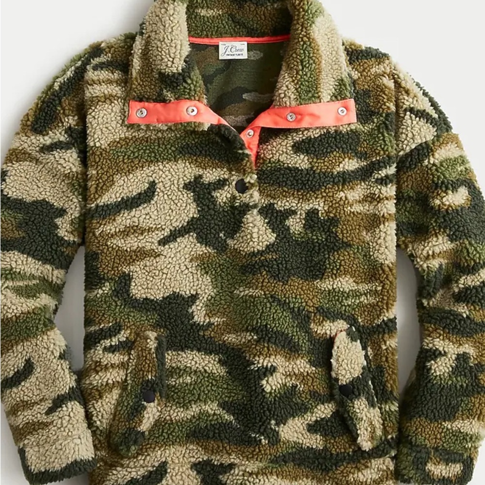 J. Crew Kids Camouflage Sherpa Hoodie with Orange Accents